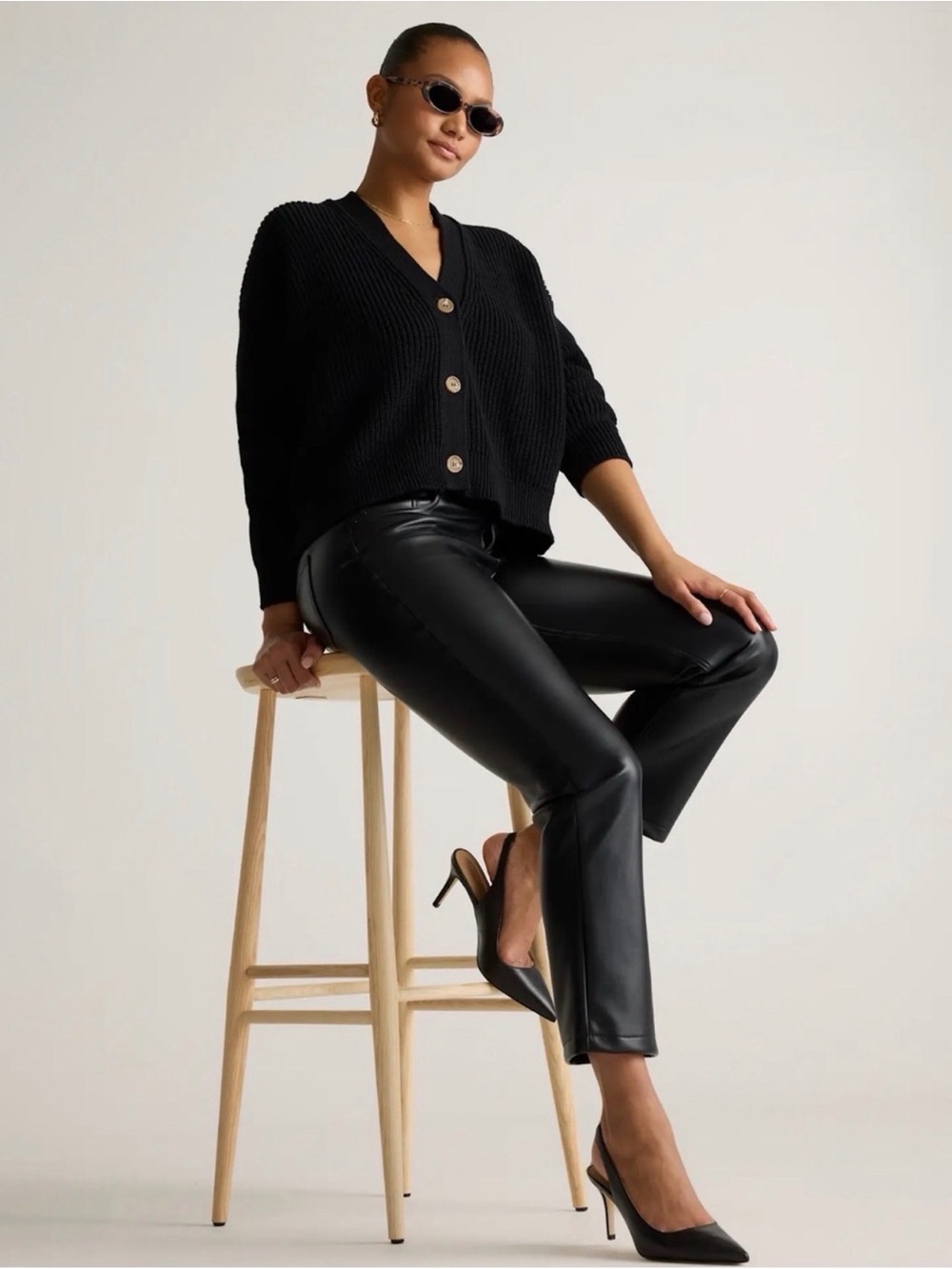 QUINCE Black Faux Leather Straight-Leg Pants